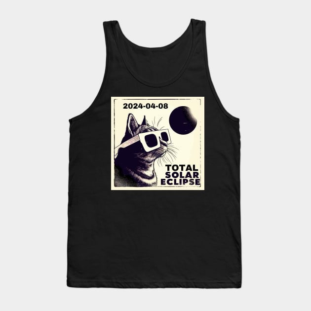 Funny Cat Total solar eclipse 2024 Tank Top by TomFrontierArt